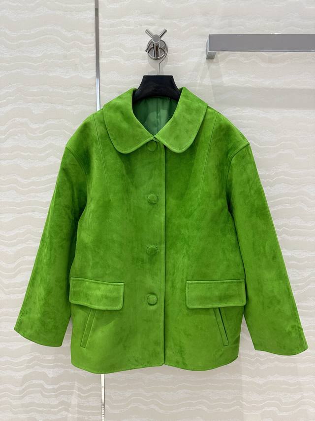 独家首发 高端品质控必入！pr高智感时髦精穿搭！25S早春新品独家定制麂皮绒面工艺气质潘彼得领的反差感可甜可盐！本季必入麂皮绒皮衣外套！经典H版型百搭又显瘦！1
