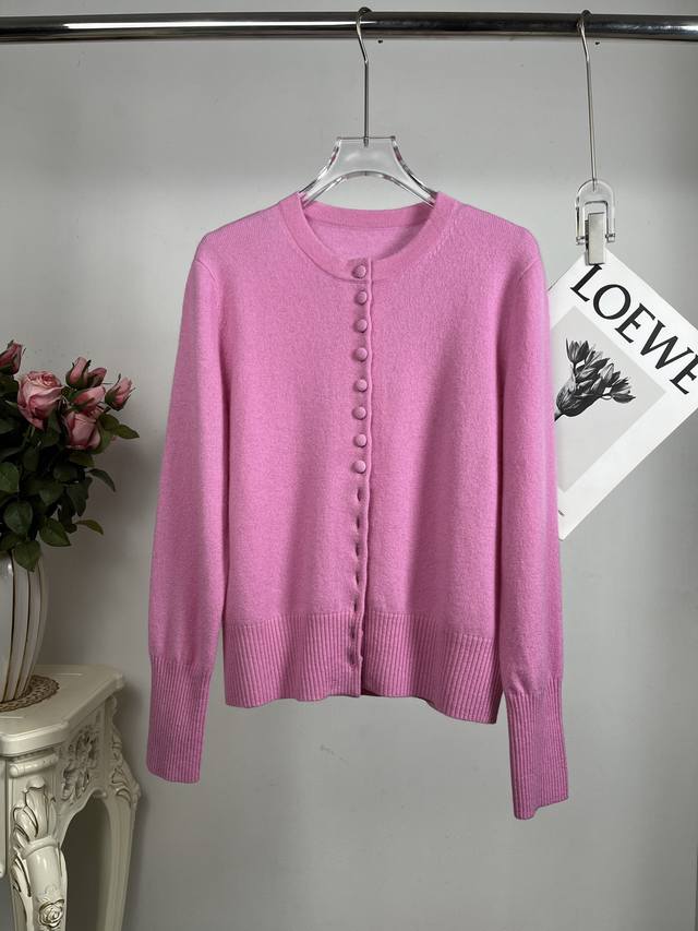 2025新款 粉色包扣羊绒开衫 高品质 Size: S- L