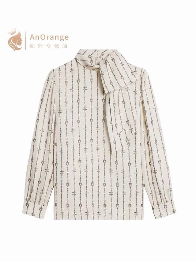 Celin*新款定制凯旋门链条印花领口个性设计宽松时尚长袖衬衣！ M码：肩宽37，胸围106，袖长61，衣长70