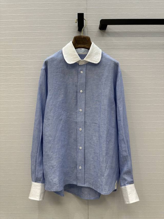 独家首发高端原单品质25Ss早春新品！Lp老钱风蓝白拼色衬衫！100%亚麻融入混色纱线，以席纹工艺交织出富有层次感的细腻色调。 利落直筒廓形自然垂坠至臀部，圆弧