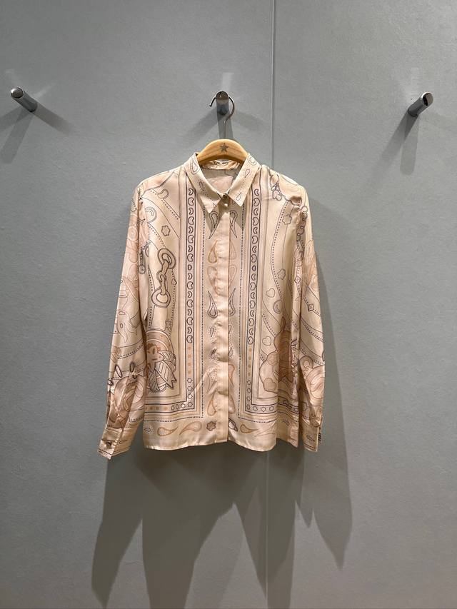 早秋新款定位印花真丝斜纹真丝衬衣 重磅真丝 简约时尚 通勤百搭 名媛气质 黑色杏色 S-Xl