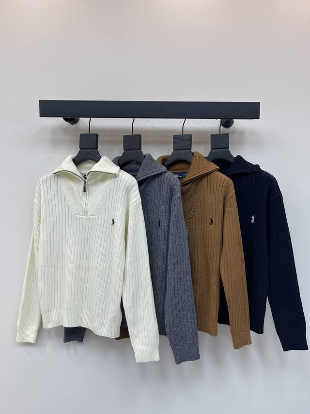Ralph Lauren*拉夫polo25早秋新款拉链针织毛衣 定制Yb羊绒羊毛纱线织造 细腻柔软 舒适透气 翻领拉链针织套头毛衣 半开襟大翻领边点缀细腻螺纹坑