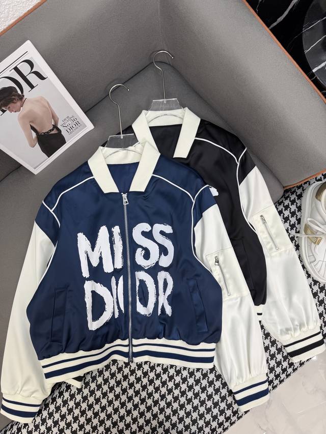 Dio* 25Ss新款夹克外套 螺纹拼接设计 Miss图案印花装饰 高品质 两色三码Smlb808