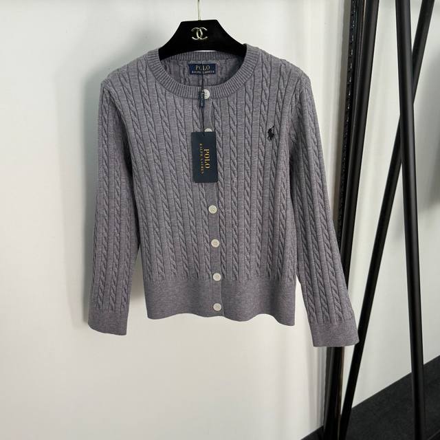 款号20255352 polo Ralph Lauren 拉夫.劳伦新款 马球刺绣麻花条圆领长袖针织开衫，灰色，粉色，紫色，蓝色，Sml， M码；肩宽36，胸围