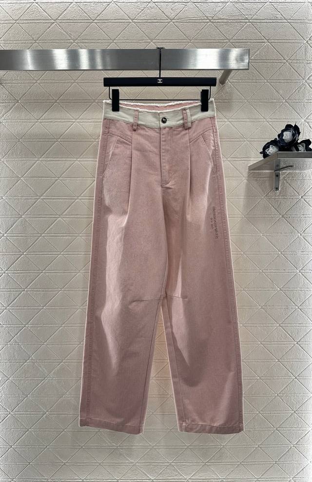 Alexanderwan*2025新品上架 毛边高腰萝卜阔腿长裤 定制Yb斜纹全棉材质 酵素水洗 质感恰到好处的奶油粉色和蓝色 高腰阔腿萝卜长裤版型 裤头以不包
