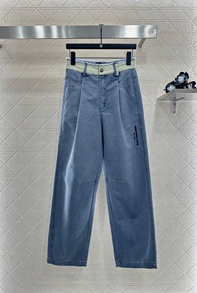 Alexanderwan*2025新品上架 毛边高腰萝卜阔腿长裤 定制Yb斜纹全棉材质 酵素水洗 质感恰到好处的奶油粉色和蓝色 高腰阔腿萝卜长裤版型 裤头以不包