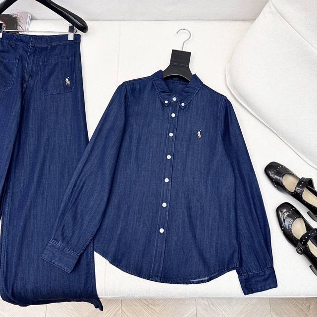 Rl 25Ss 早秋最新新款经典Logo刺绣休闲套装 宽松廓形经典牛仔衬衫+直筒裤 蓝色洗水牛仔面料 百搭色系 Logo标识刺绣点缀上身帅气又时髦 打造休闲舒适