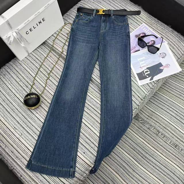 强烈推荐 25年早秋系列 Cel*新款喇叭牛仔长裤 搭配定制凯旋门皮好腰带 Sml。.