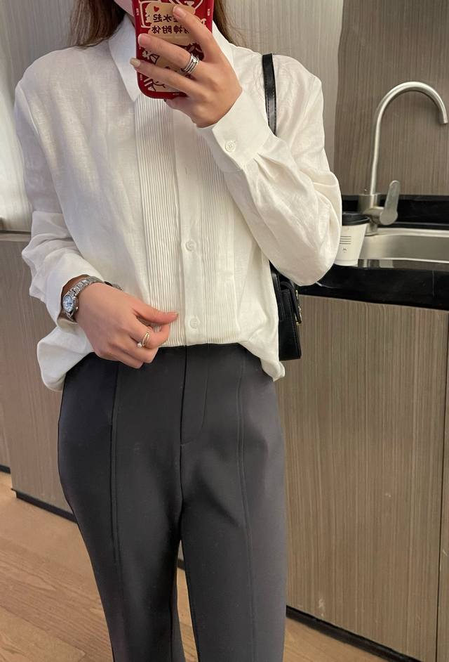 原版补单爆款出货重工压折打条亚麻衬衣精致极简单品百搭 码数Smlxl
