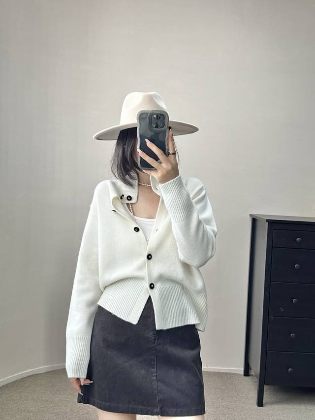 秋冬100%澳洲纯羊毛高翻领开衫高级感气质时尚休闲针织复古外套 全羊毛 均