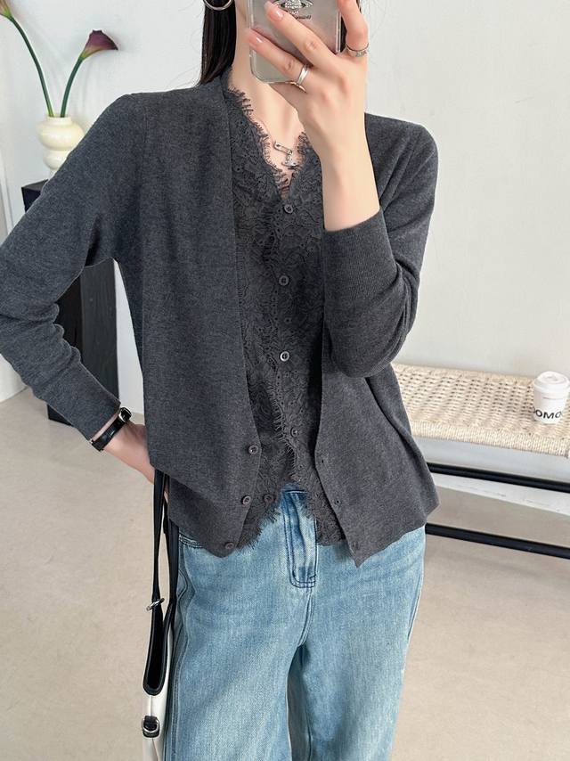 秋款上新33羊毛蕾丝假两件开衫 均码