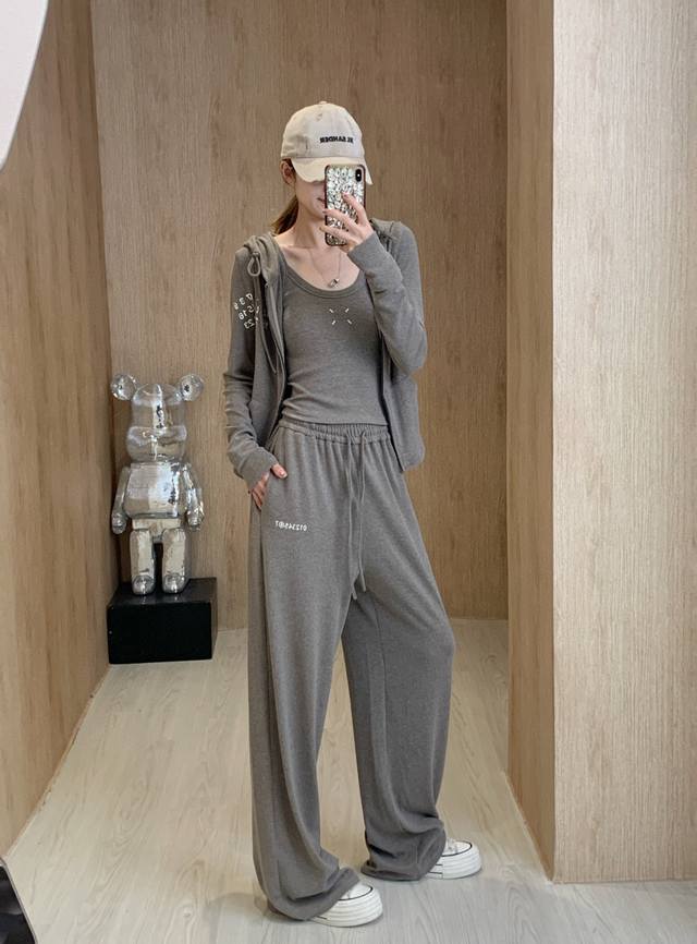 M*6 时尚运动休闲套装女阔腿裤慵懒风高级感三件套 极简主义风法式优雅的慵懒风 蓝色 灰色 码数:S.M.L