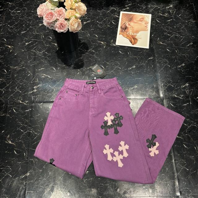 克罗家25秋冬新款满印梵文皮标直筒牛仔裤 颜色:1色 码数:Smlxl