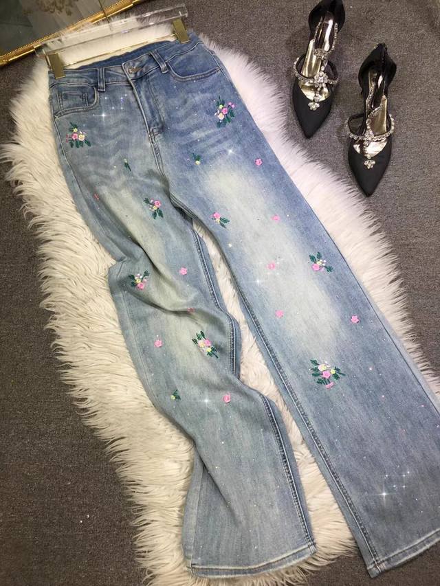 新款高货牛仔裤出货刺绣弹力牛仔裤，S-Xxl