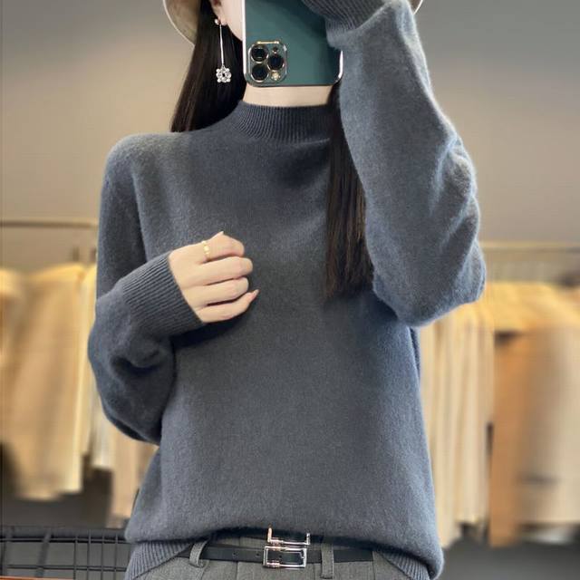 半高领全羊毛长袖