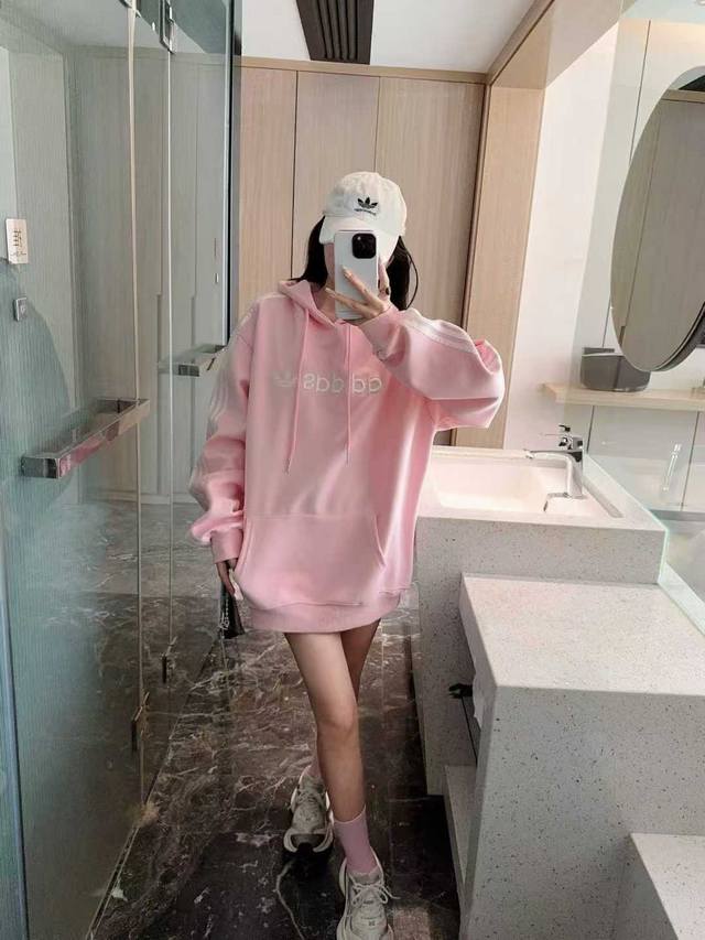 Ad家侧边三杠连帽卫衣三件套 连帽卫衣＋帽子＋袜子 白色 黑色 蜜桃粉 灰色 蓝色 均码