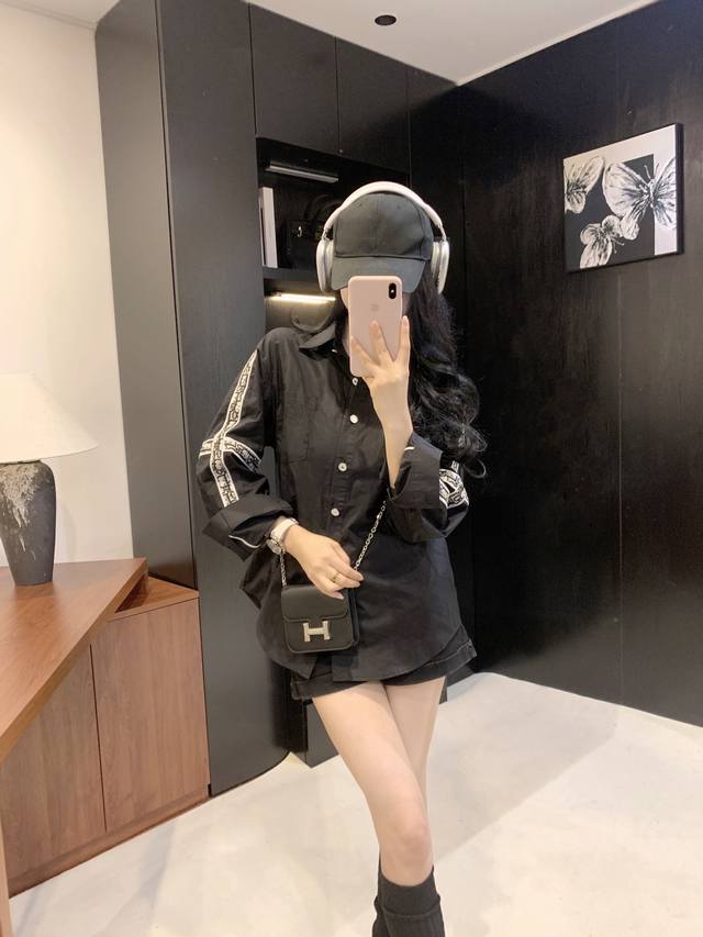 25Ss早春新款Dio*拼接老花衬衣～独家上新，提花字母拼接设计，模特上身均为大货实拍，Sml，黑色