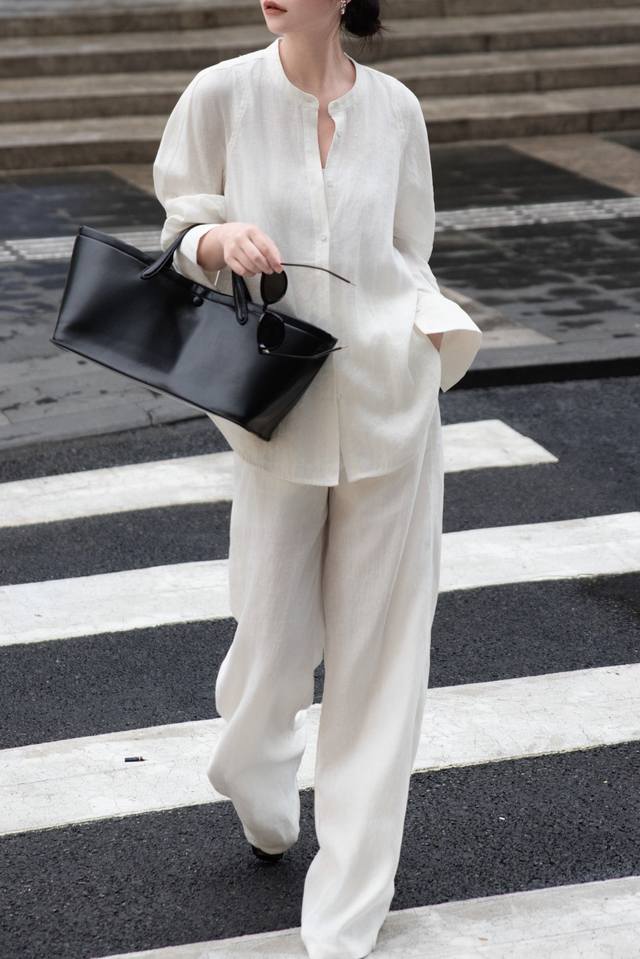 爆款推荐，松弛感百分百亚麻套装，粉色白色 Smlxl