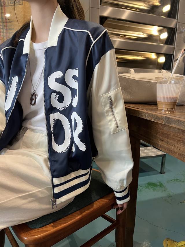 Dio* 25Ss新款夹克外套 螺纹拼接设计 Miss图案印花装饰 高品质 两色三码Sml