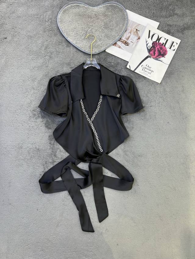 新款 设计感高级感V领交叉绑带衬衫 Sml