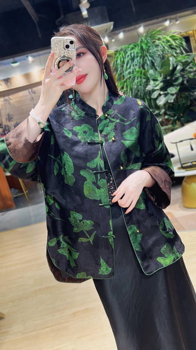 秋款加颜色真丝香云纱单层手工盘扣外套 颜色：蓝色 橘色 绿色 尺码：S-Xl