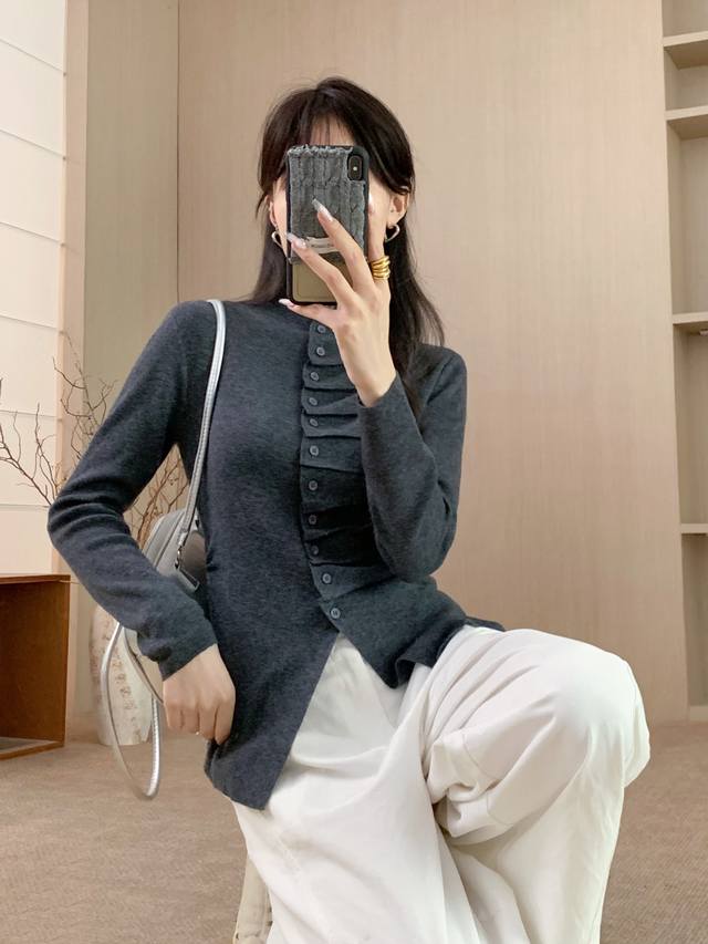 美丽诺羊毛褶皱开衫
