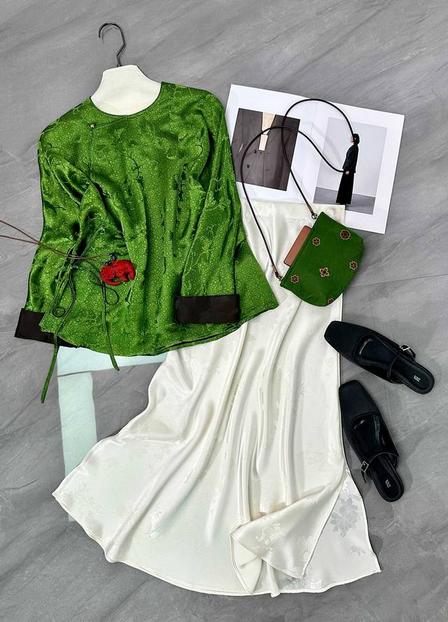 真丝香云纱提花上衣，S- Xl