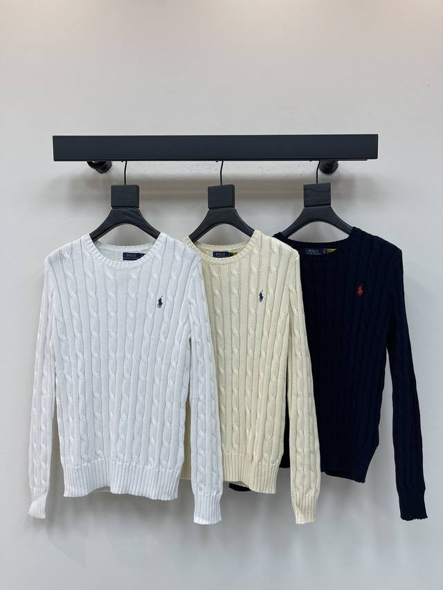Ralph Laure*拉夫polo25早秋新款战马针织圆领长袖！定制进口纱线织造 舒适软糯 穿搭洋气 圆领套头长袖毛衣 通体麻花钩针肌理搭配刺绣战马图案 营造
