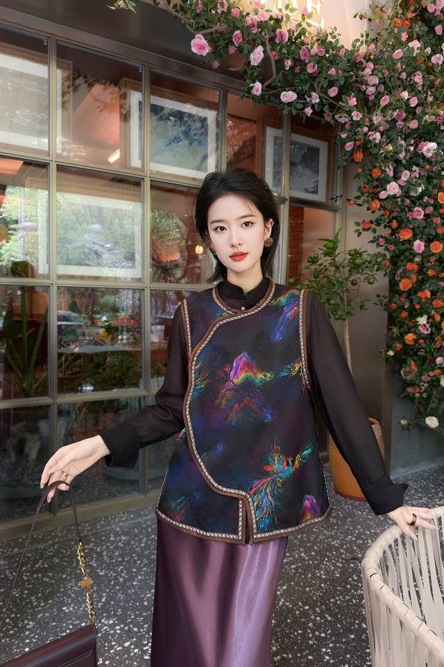 秋款上新 真丝交织蝴蝶提花马甲 中式斜襟盘扣百搭背心 S～Xl