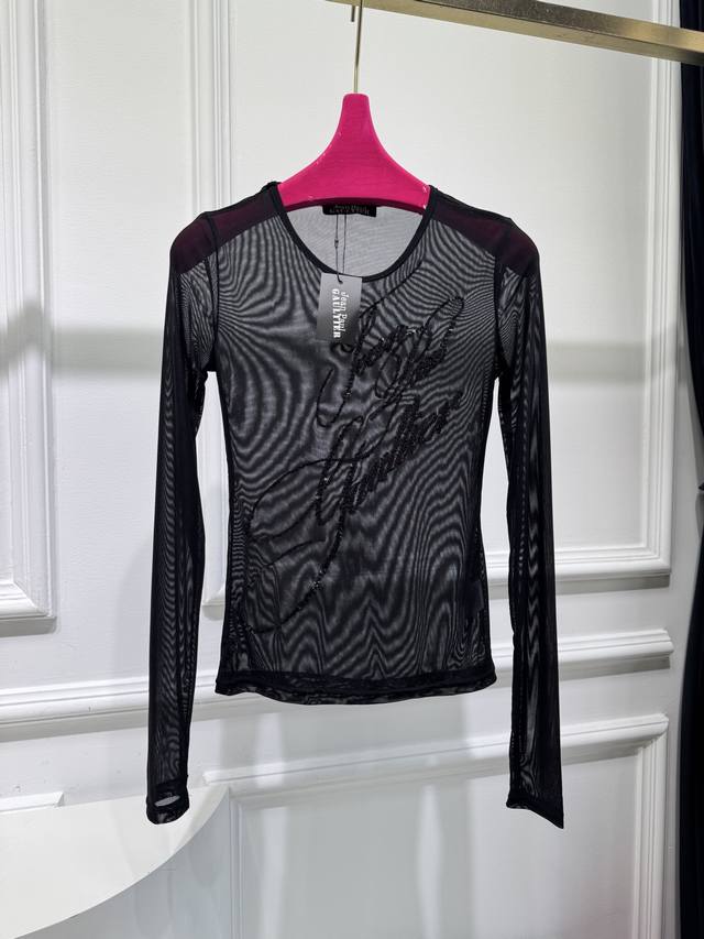 jean paul Gaultier 珠片透视打底衫 辣妹风～ 尺码：Sml， 颜色：黑咖
