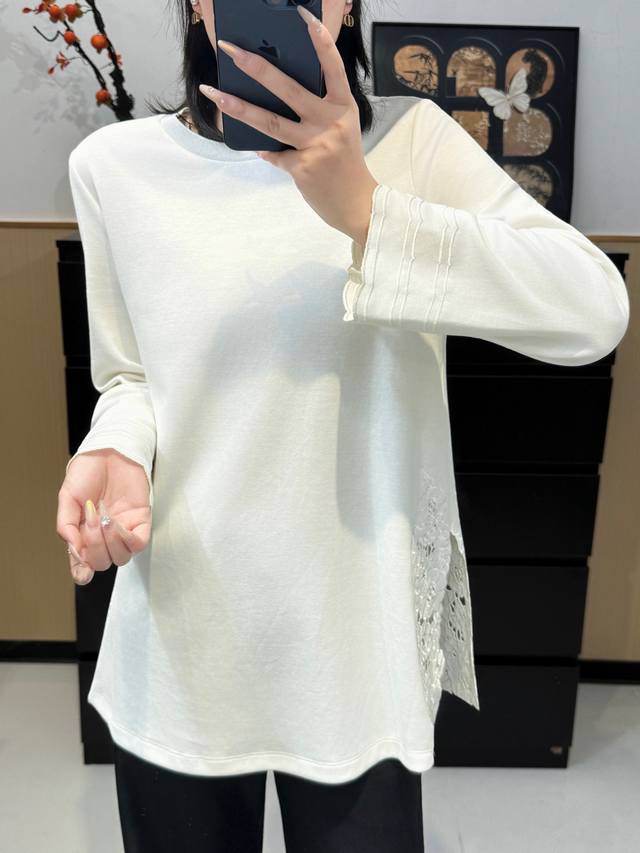 新款上新重工激光绣花钩花开叉圆领针织上衣 早秋新品气质宽松显瘦上衣 面料：棉 码数:S-Xl