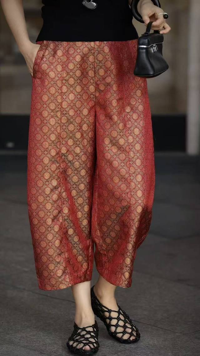 哪吒裤新花重磅真丝宋锦2025早秋新款新中式国风 双色四码 S M L Xl