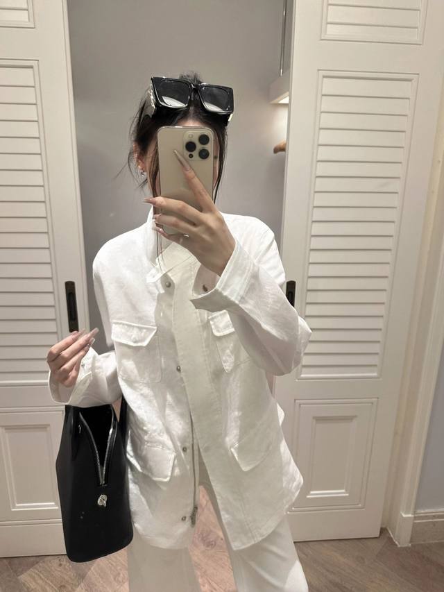 高定轻奢！100%亚麻！南油高定新款Lp女装 亚麻立领可调节收腰抽绳中长款外套，白色，卡其，咖色，Smlxl