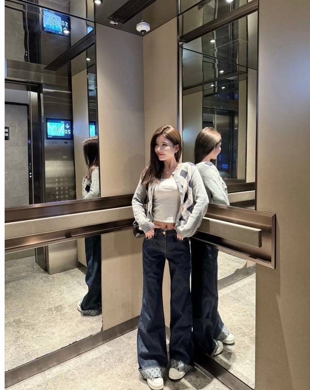 pd* 菱形格针织衫 字母洋气百搭长袖开衫 灰色