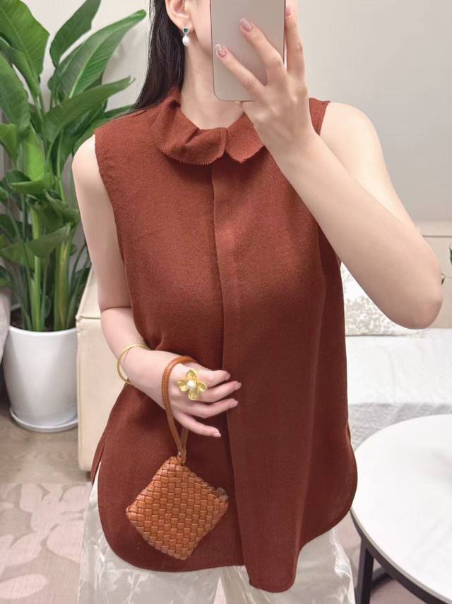 秋品上新啦！小众款100%羊毛对丝花边领无袖上衣背心 黑色 深红色 M-Xl