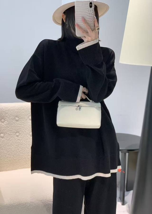 秋款上新全毛高领袖子拼色上衣 均码