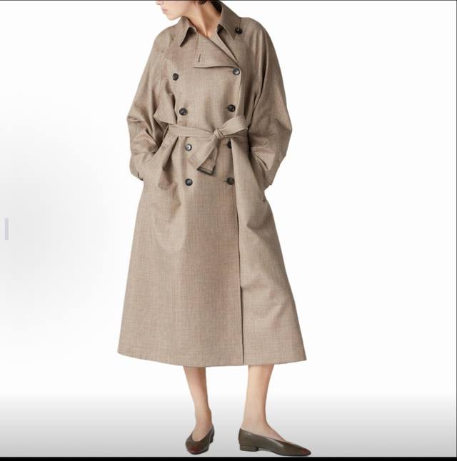 Loro piana 喇叭按钮后开衩可调节腰带中长款风衣 浅卡其色 Smlxl