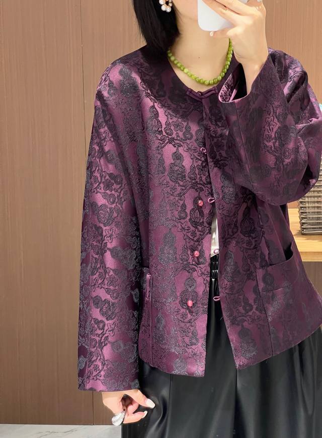 外套，人丝葫芦提花系列外套+马甲，有内衬，两色：紫色，黄色，S Xl