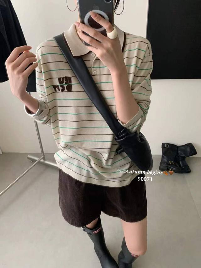 上新polo领两粒扣长袖套头