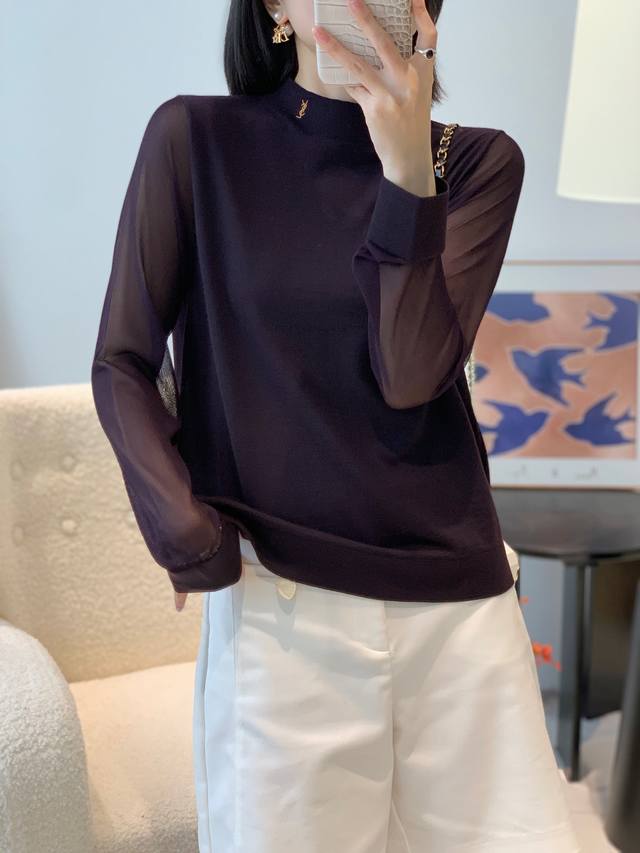 上新60支100%极细美丽诺羊毛半高领丝袖打底衫 尺码：M-2Xl