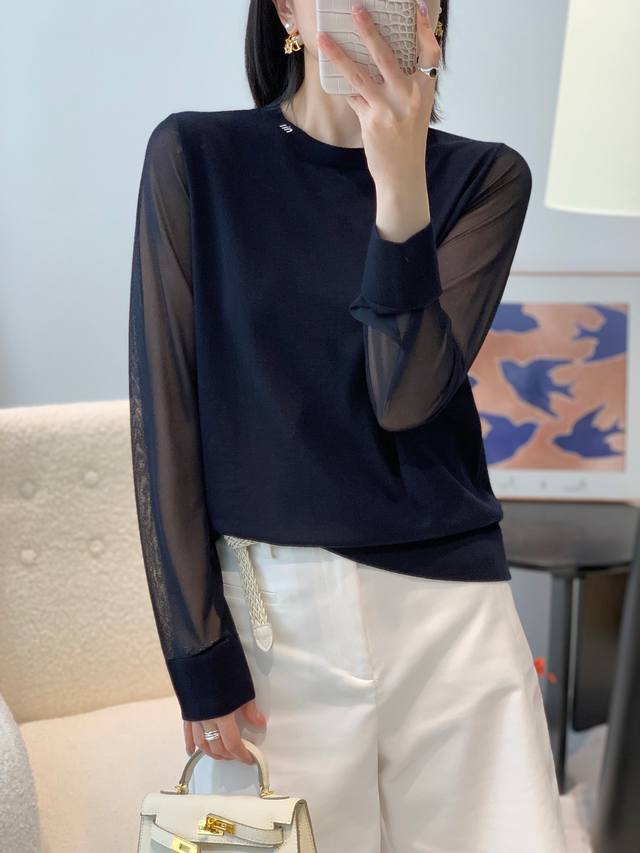 上新60支100%极细美丽诺羊毛圆领丝袖打底衫 尺码：M-2Xl
