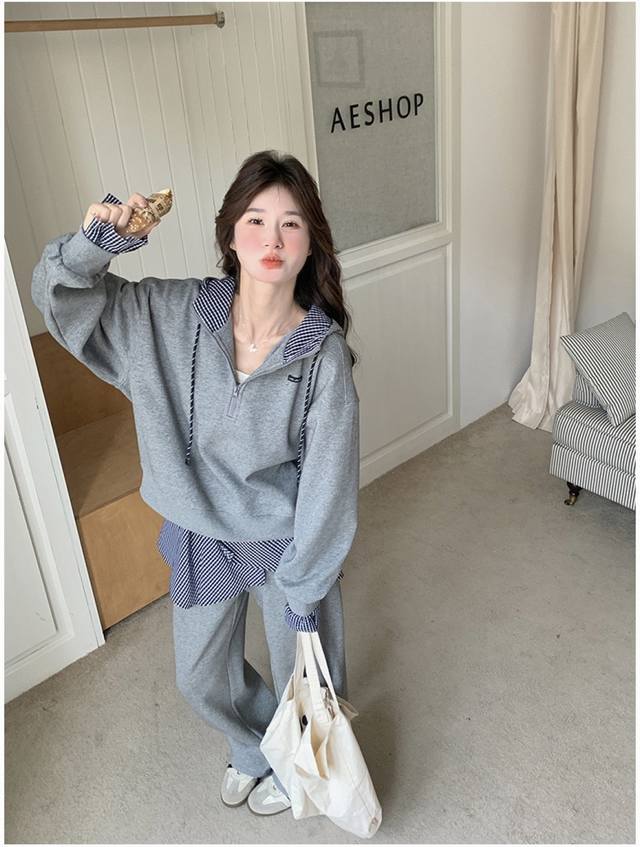 2025春秋季网红长袖裤套装棉字母圆领印花p都市休闲时尚套装，S-Xxl