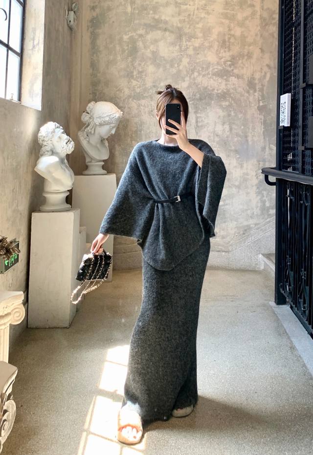 老钱风松弛感套装！阔太太洋气高贵斗篷袖显瘦两件套，慵懒风满满巨遮肉，必拿大爆款Smlxl