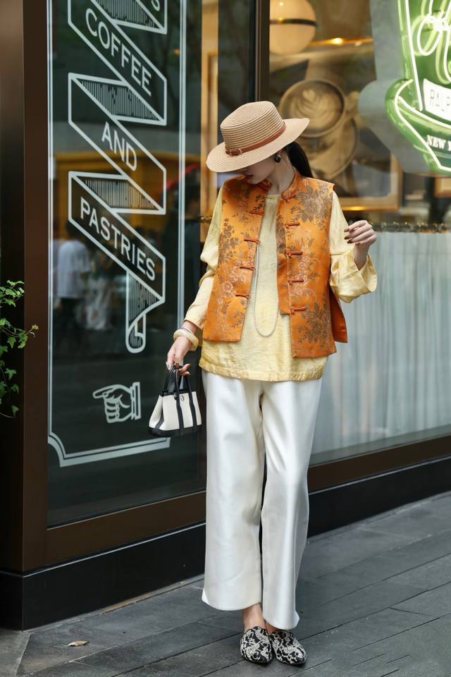 重磅宋锦马甲！高品质！早秋新中式国风宋锦提花马甲女复古盘扣立领坎肩叠穿外搭上衣Smlxl