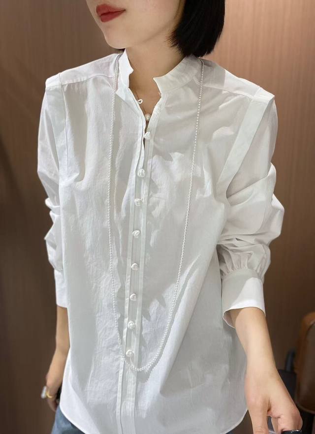 爆款上新 法式立领复古衬衫女 设计感通勤显瘦衬衣 面料：100%棉 颜色：黑色、白色 尺码：Smlxl