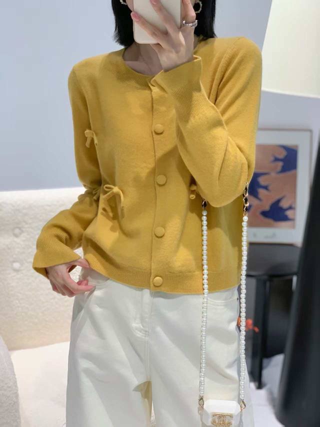 包扣蝴蝶结针织开衫