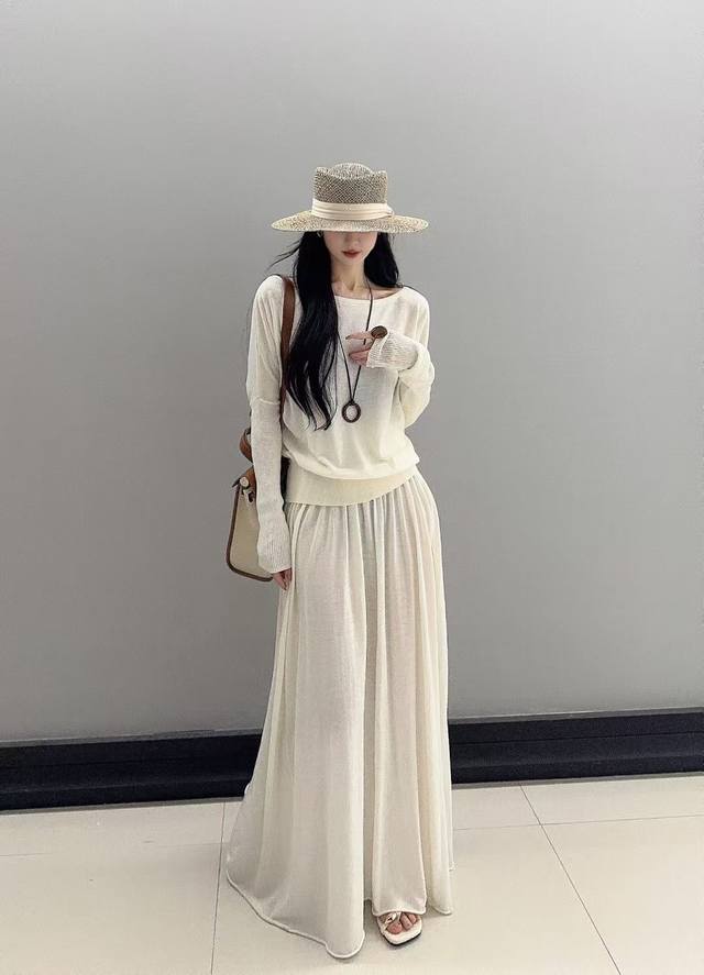 纯欲性感一字肩长袖上衣新款修身显瘦褶皱半身裙两件套 均码 细羊毛