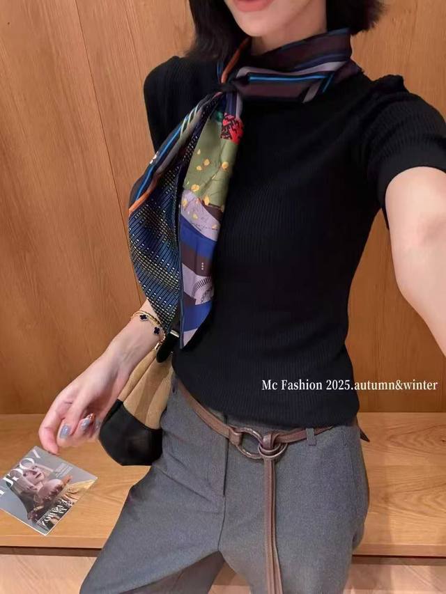 欧货气质系蝴蝶结丝巾半高领套头修身显瘦针织衫毛衣打底衫上衣 均码 细羊毛