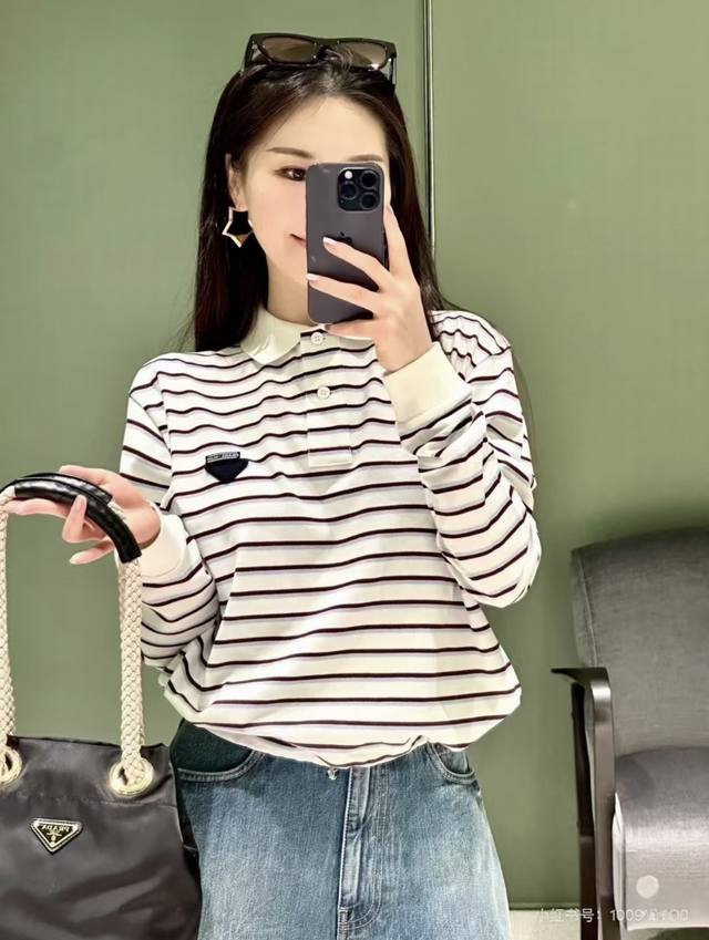 新款！最新pr 25New 三角标条纹翻领polo上衣尺码：Sml