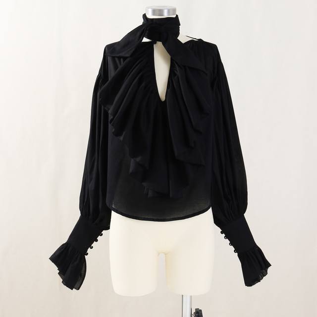 25pf早秋Salon 1884宫廷风两穿衬衫Sml ：黑色、白色